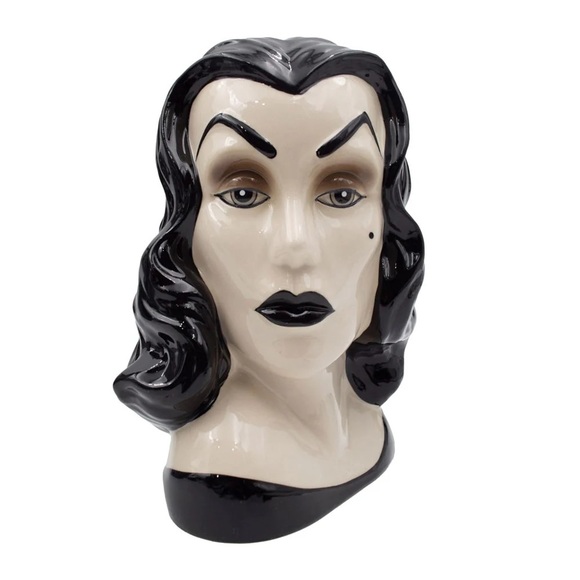 Vampira Portrait Ceramic Head Vase Flowers Kreepsville Gothic Horror Home Decor - Picture 2 of 6